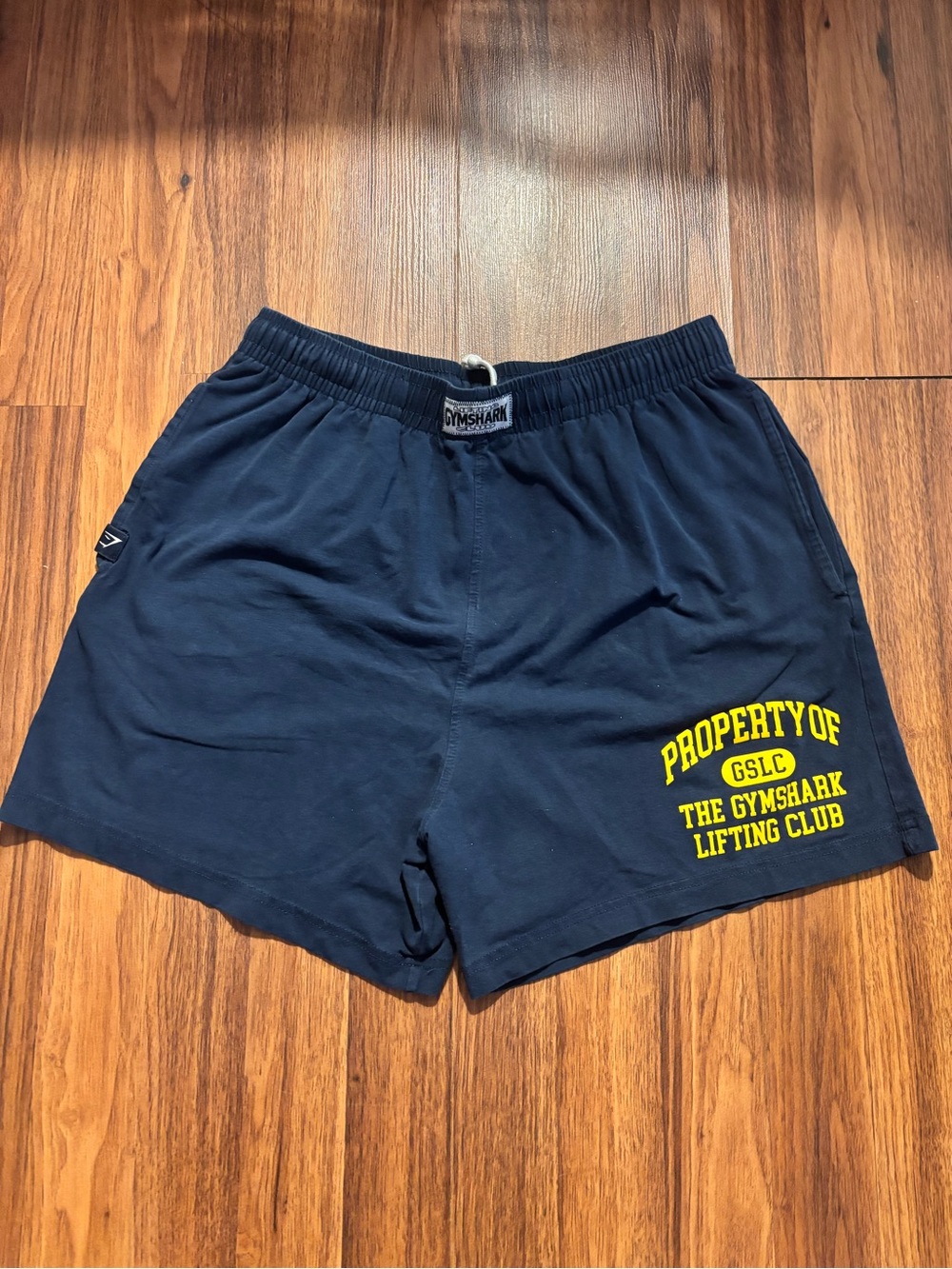 Gymshark Lifting Club Men's Jersey Athletic Shorts Navy Blue Yellow Medium M